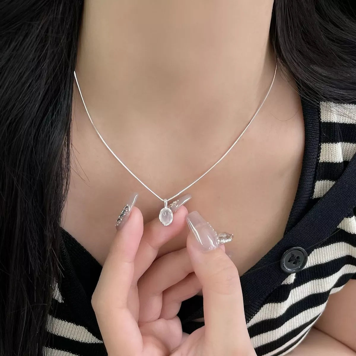 925 Sterling Silver Agate Pendant Necklace - QandCo - trending