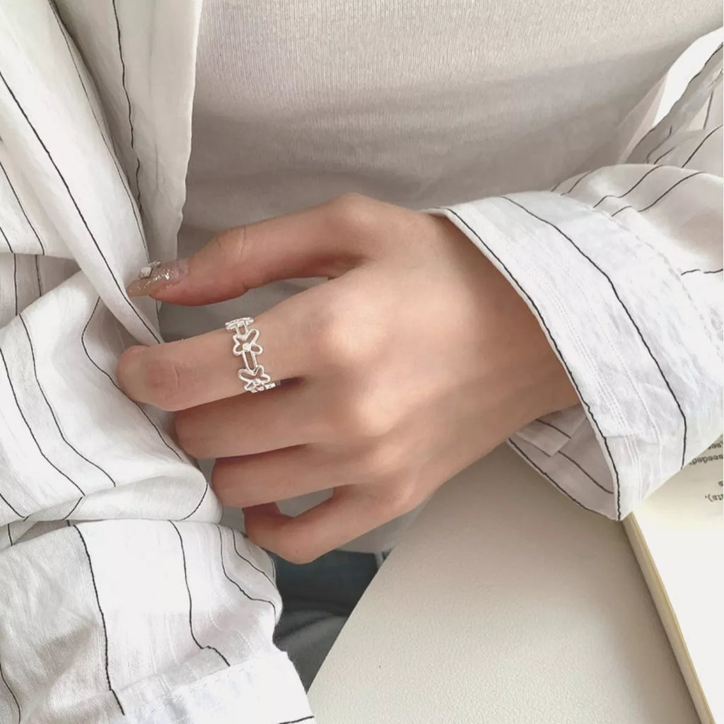 925 Sterling Silver Flower Open Ring – Dainty Floral Jewelry Silver One Size - QandCo - trending