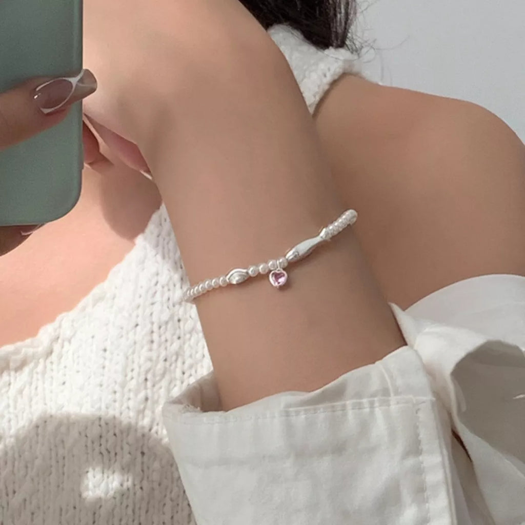 Pearl Fish Bracelet With Heart Charm – Sterling Silver Jewelry - QandCo - trending