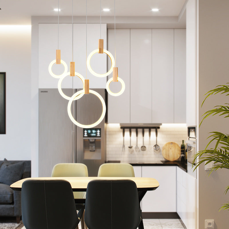 Round Wooden Ring Lamp – Modern LED Pendant Light