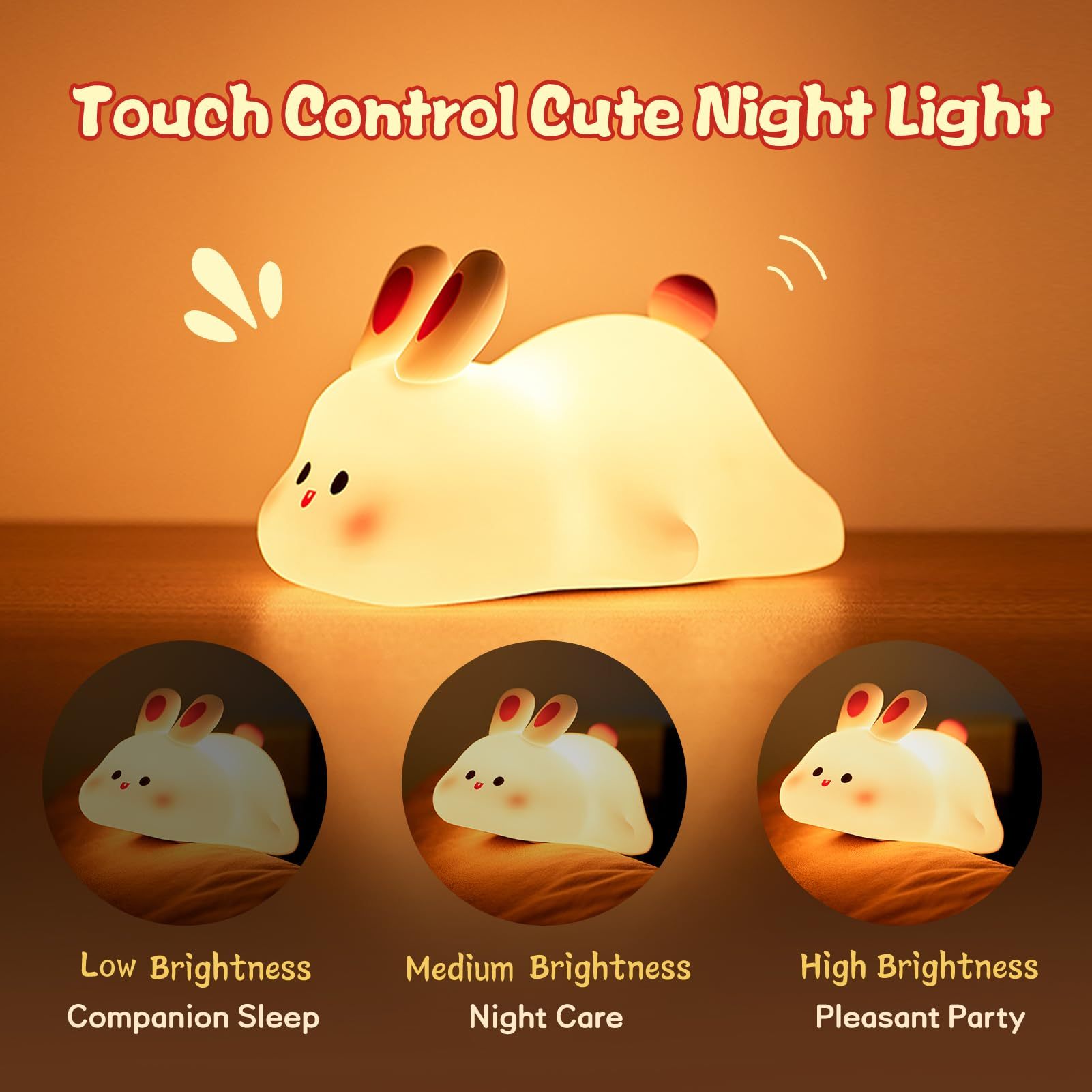 Cute Rabbit LED Night Light | Touch Sensor Silicone Kid's Lamp