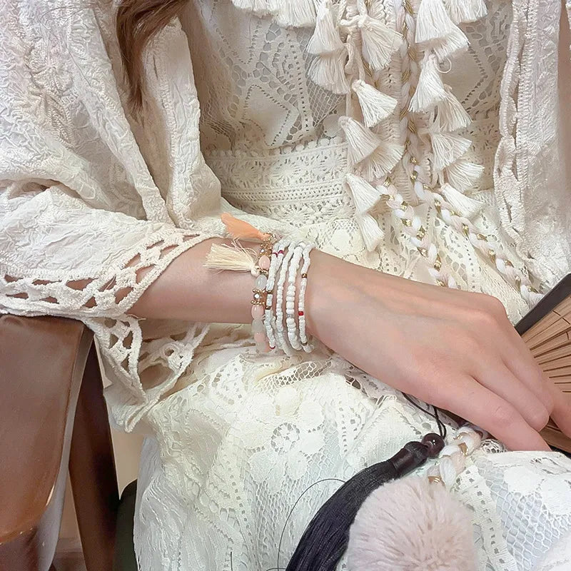 Synthetic Crystal & Rice Bead Bracelet | Adjustable Chain - QandCo - trending