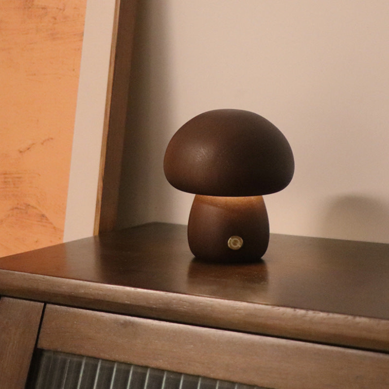 Wooden Mushroom LED Night Light – Touch Bedside Lamp D Walnut color 2.4W - QandCo - trending