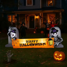 9.6FT Halloween Inflatable Skeleton with Tombstone Banner | Large Outdoor Blow Up Yard Decoration with LEDs