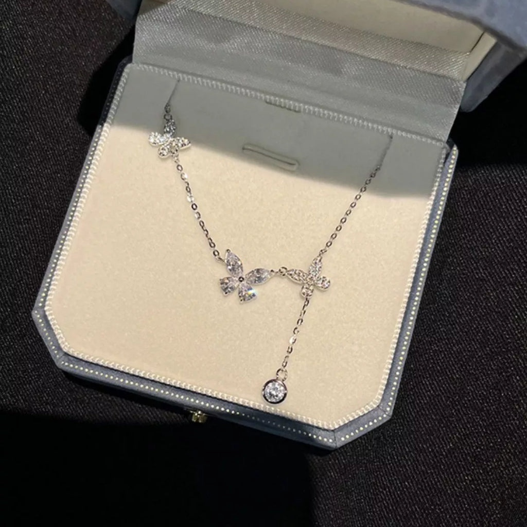 925 Sterling Silver Zircon Butterfly Necklace – Elegant Jewelry - QandCo - trending