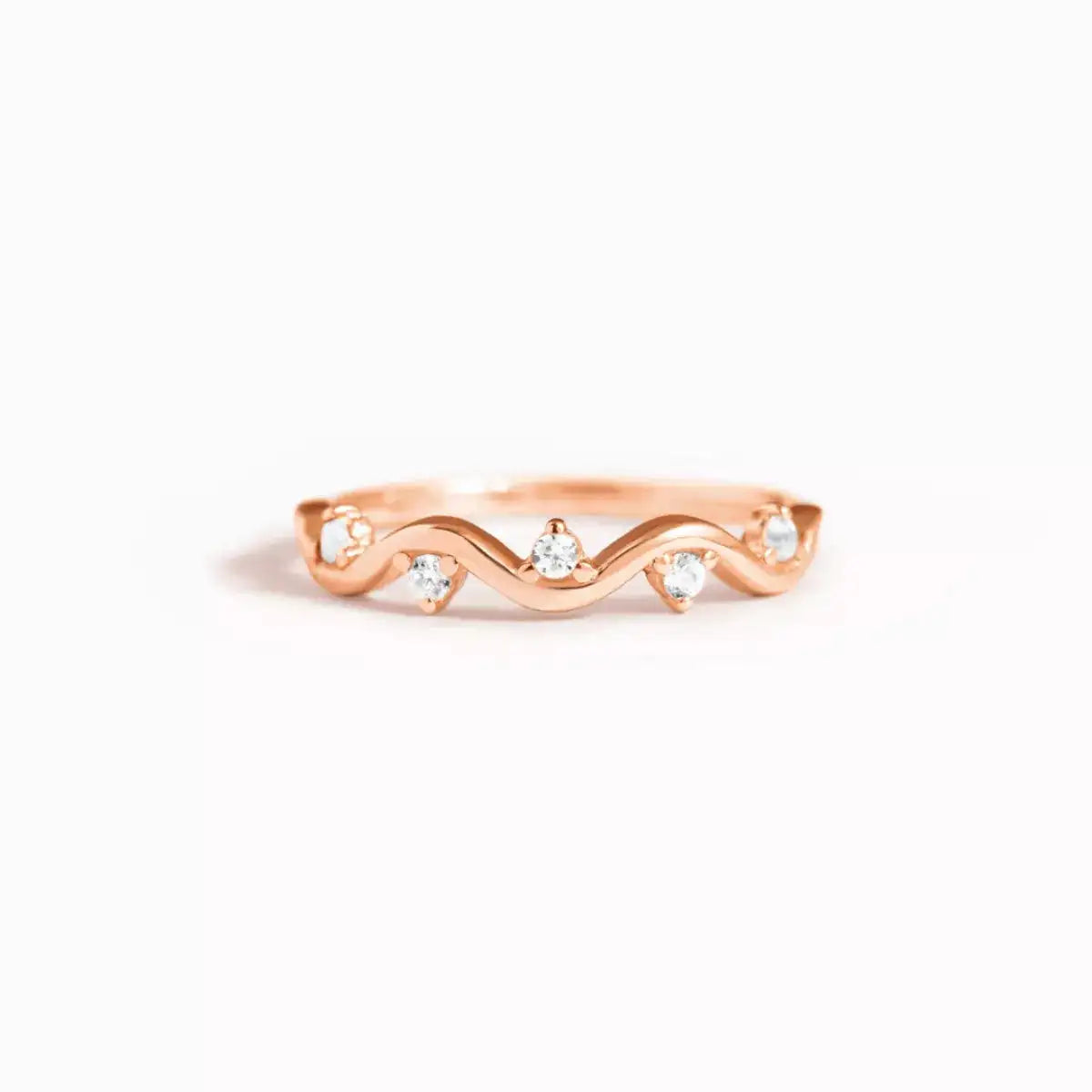 925 Sterling Silver Zircon Wave Ring – Elegant Band Jewelry Rose Gold - QandCo - trending