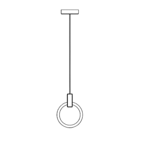 Line drawing of a pendant light fixture with a ring design on a white background