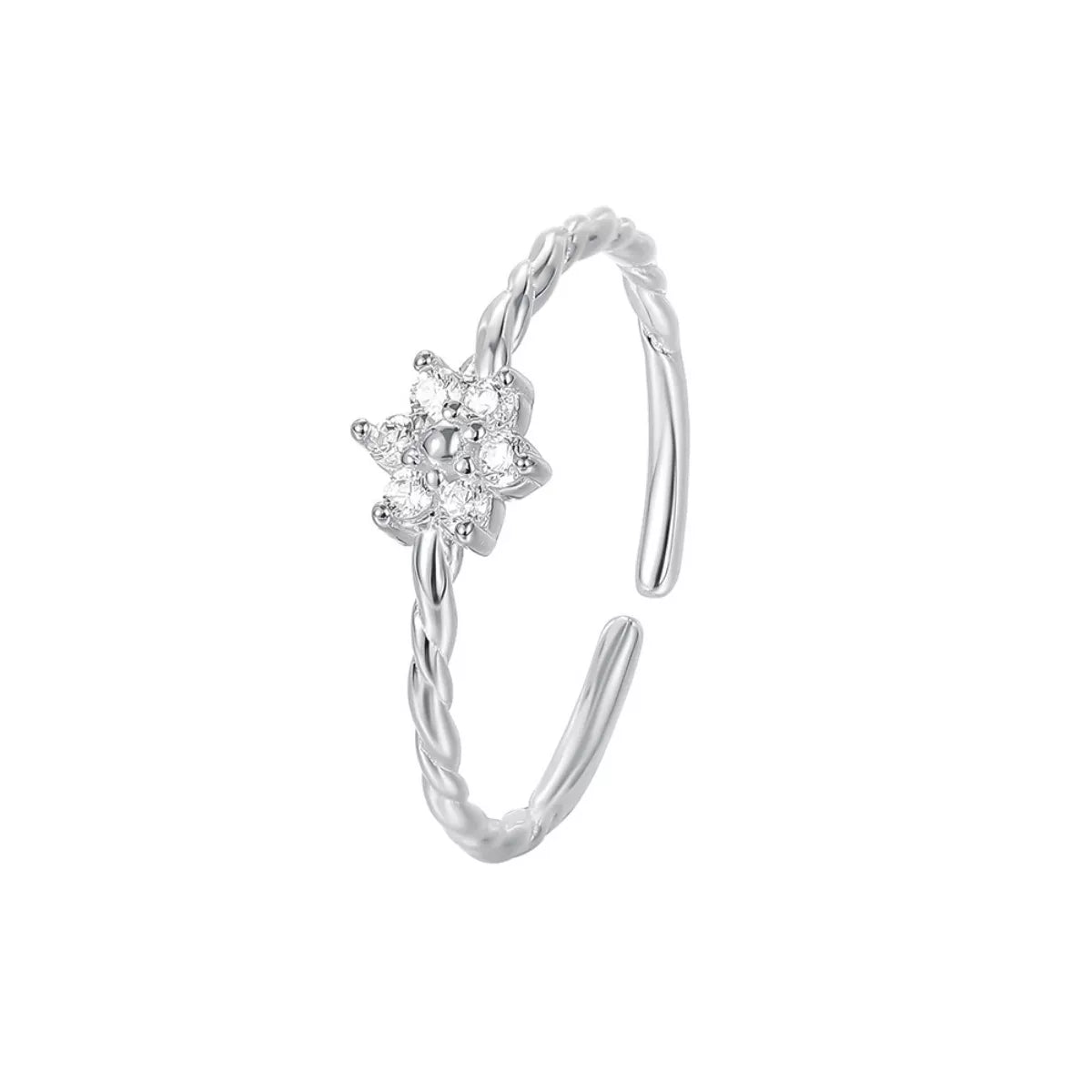 925 Sterling Silver Zircon Flower Open Ring – Elegant Jewelry - QandCo - trending
