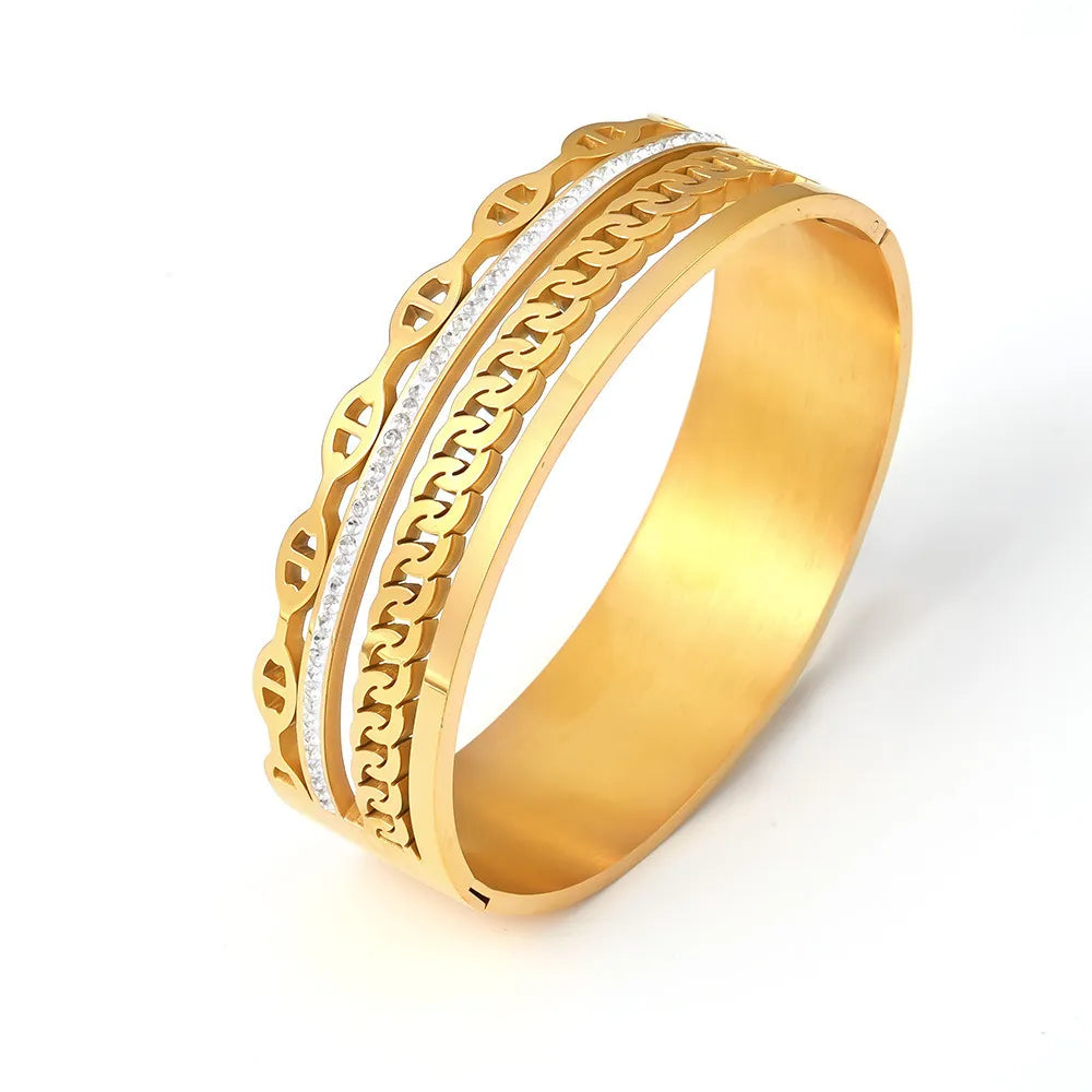 18K Gold-Plated Titanium Steel Bangle with Czech Diamonds - QandCo - trending