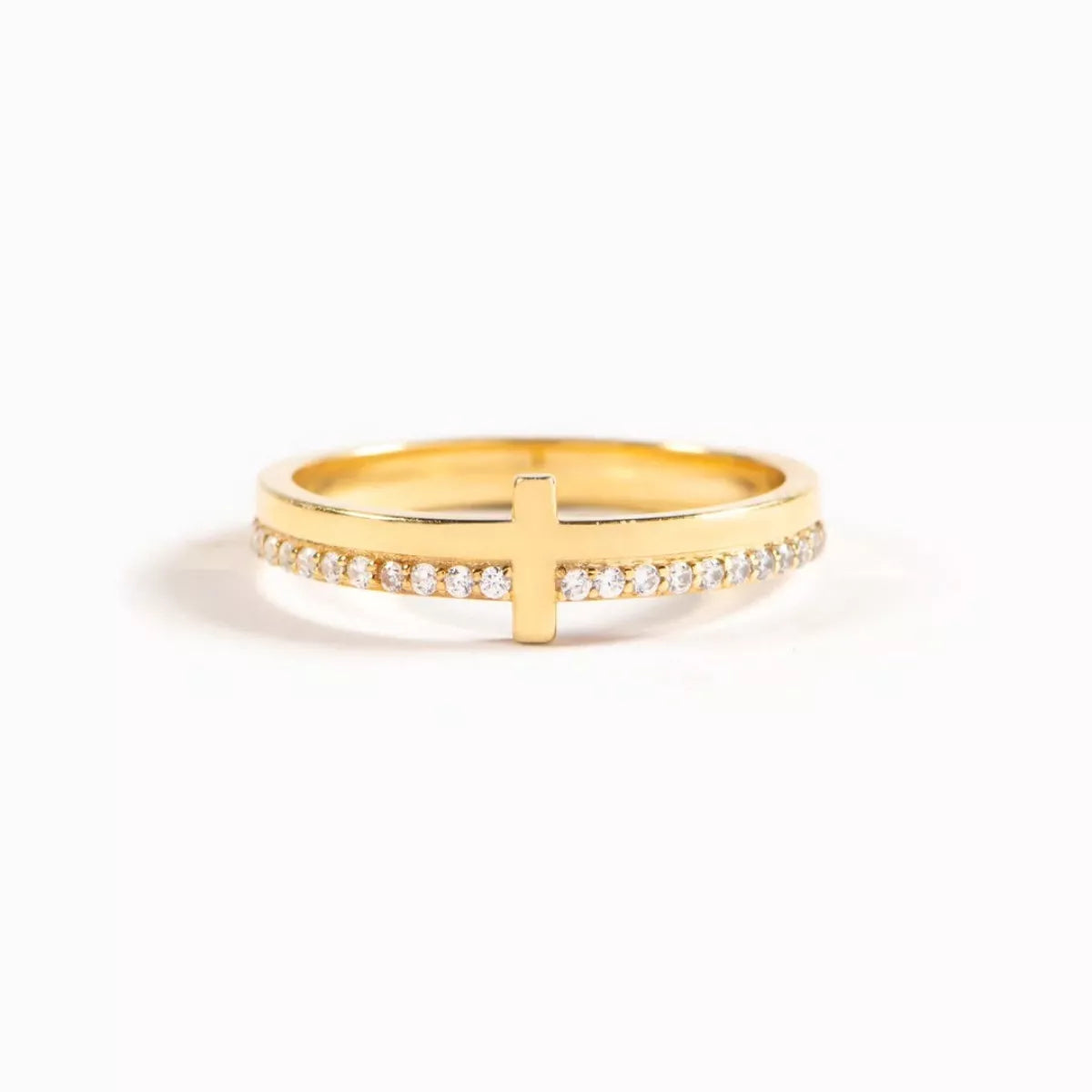 18K Gold-Plated Sterling Silver Ring | Classic Cross Design Gold - QandCo - trending