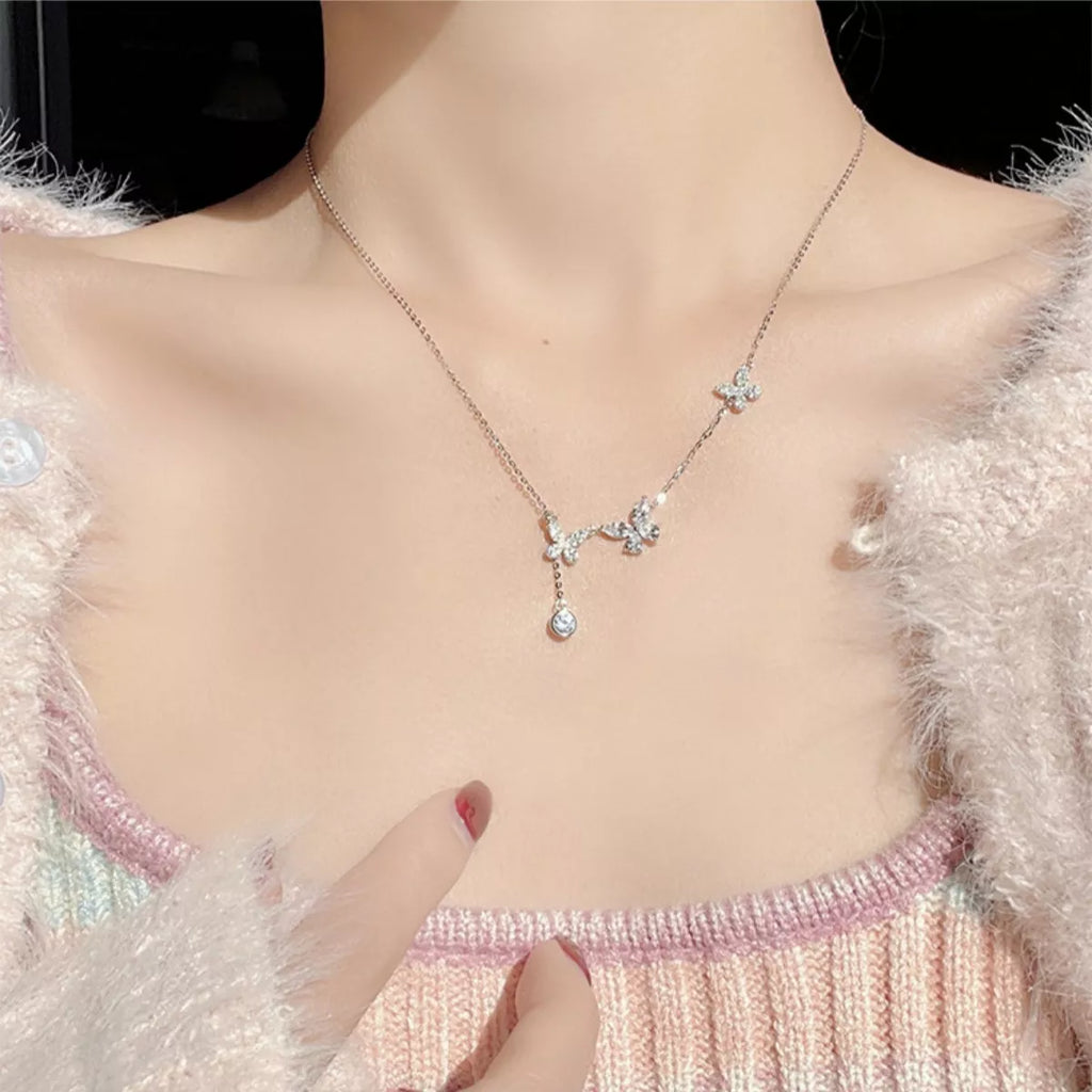 925 Sterling Silver Zircon Butterfly Necklace – Elegant Jewelry - QandCo - trending