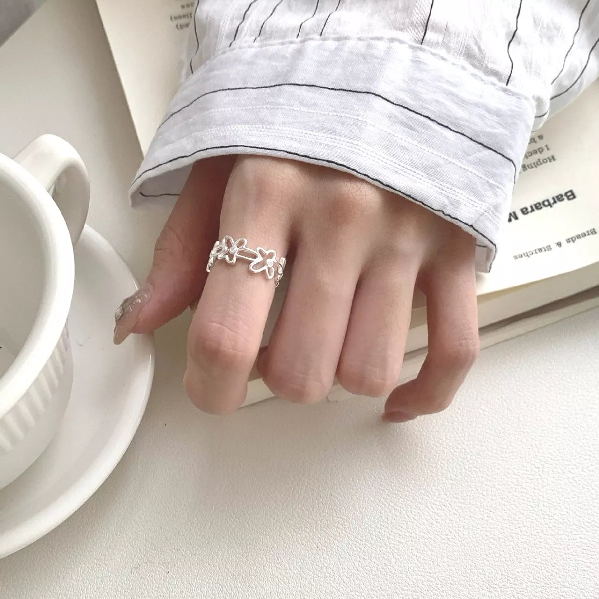 925 Sterling Silver Flower Open Ring – Dainty Floral Jewelry - QandCo - trending