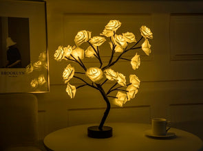 Rose Flower LED Table Lamp | USB & Battery Powered Bonsai Tree Light | Romantic Home & Bedroom Décor