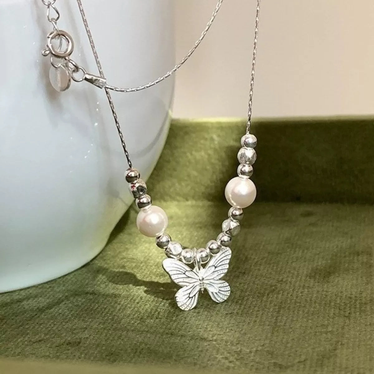 Butterfly Pearl Pendant Necklace – Sterling Silver Jewelry - QandCo - trending