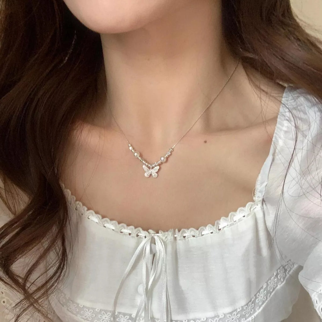 Butterfly Pearl Pendant Necklace – Sterling Silver Jewelry - QandCo - trending