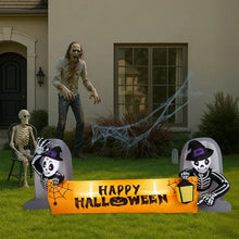 9.6FT Halloween Inflatable Skeleton with Tombstone Banner | Large Outdoor Blow Up Yard Decoration with LEDs