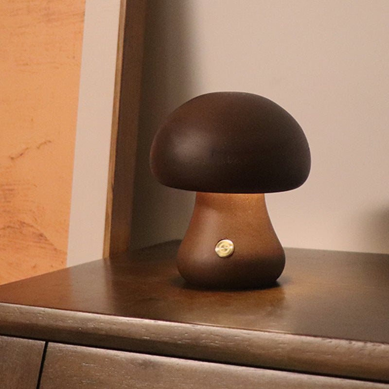 Wooden Mushroom LED Night Light – Touch Bedside Lamp C Walnut color 2.4W - QandCo - trending