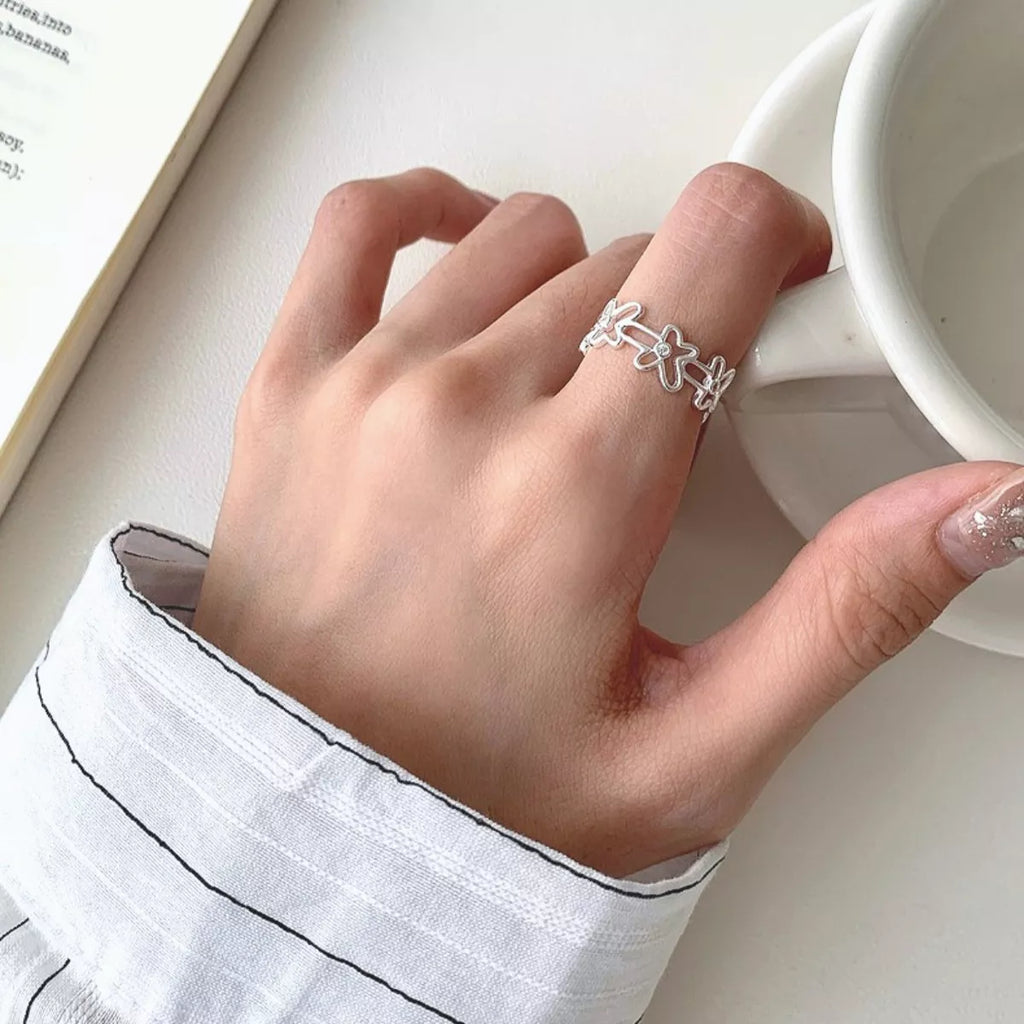 925 Sterling Silver Flower Open Ring – Dainty Floral Jewelry - QandCo - trending