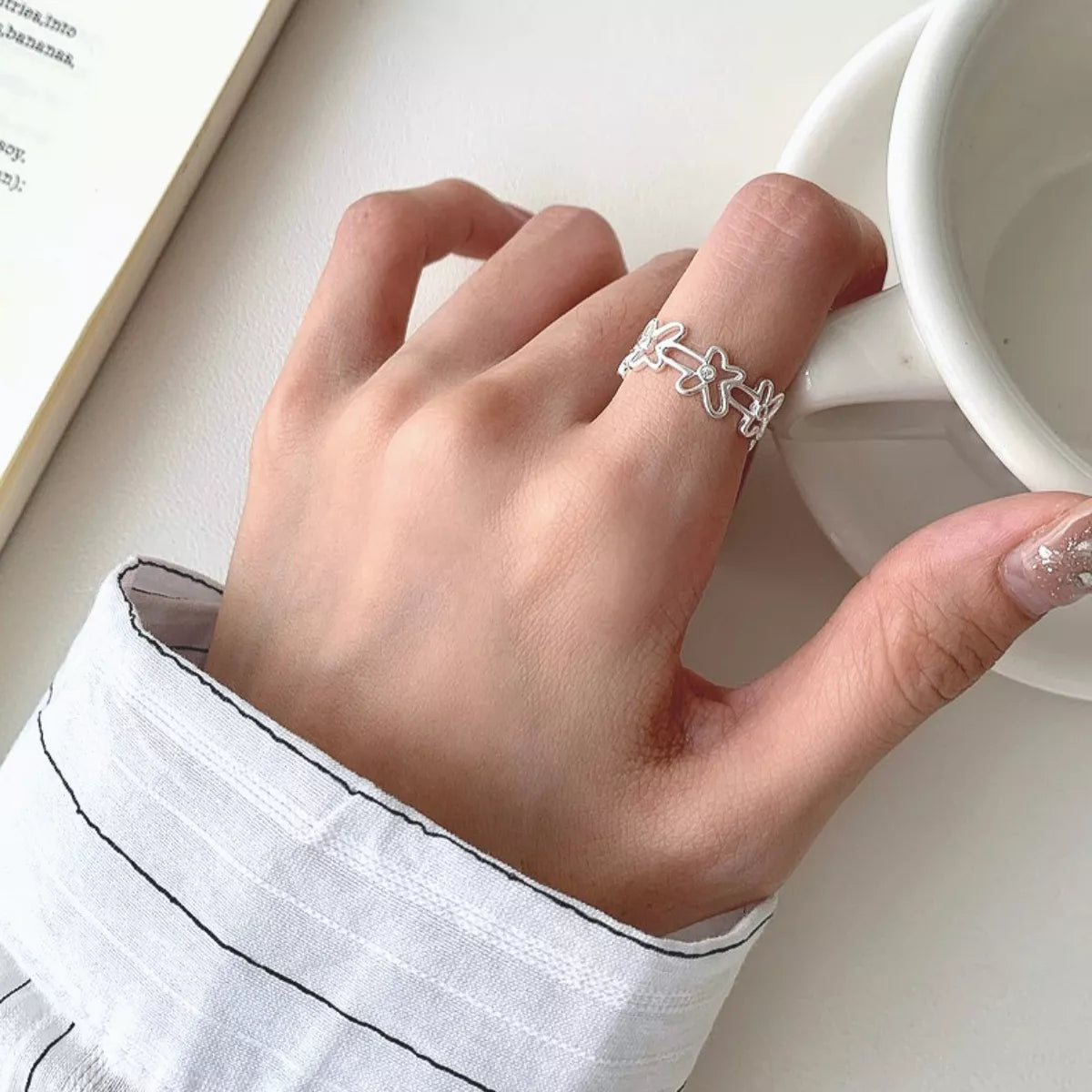 925 Sterling Silver Flower Open Ring – Dainty Floral Jewelry - QandCo - trending