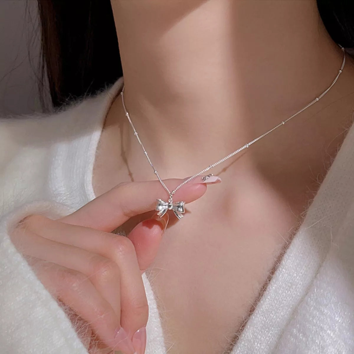 925 Sterling Silver Bow Necklace – Dainty Silver Jewelry - QandCo - trending