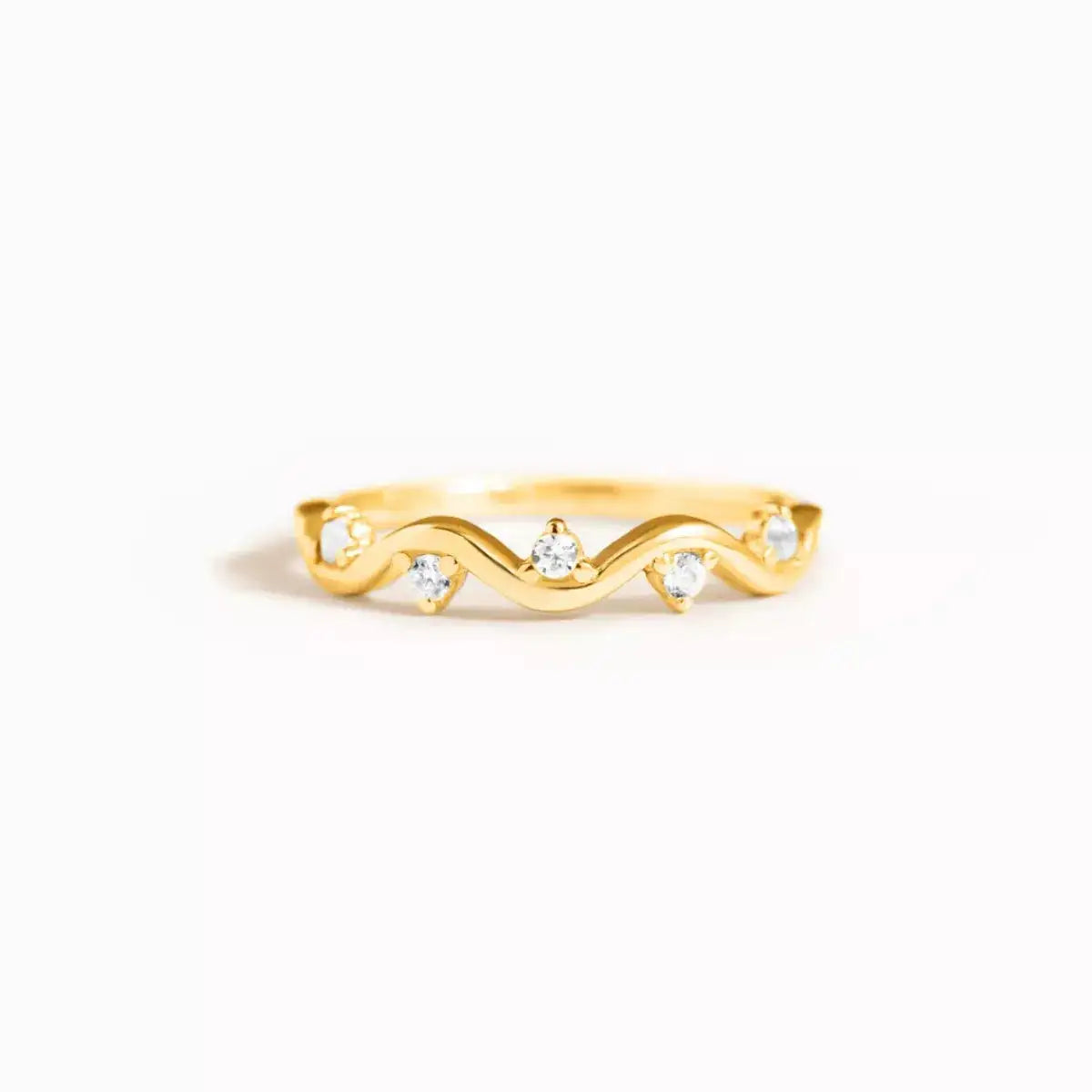 925 Sterling Silver Zircon Wave Ring – Elegant Band Jewelry Gold - QandCo - trending