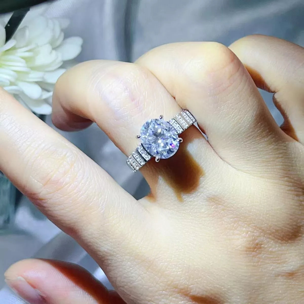 3 Carat Moissanite Oval 925 Sterling Silver Ring Silver - QandCo - trending