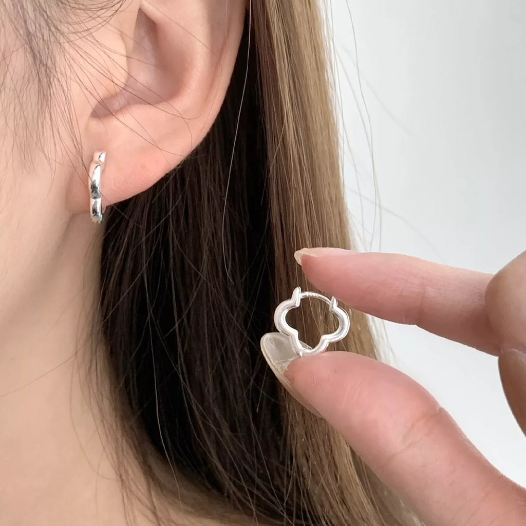 925 Sterling Silver Four Leaf Clover Earrings – Lucky Studs Silver One Size - QandCo - trending