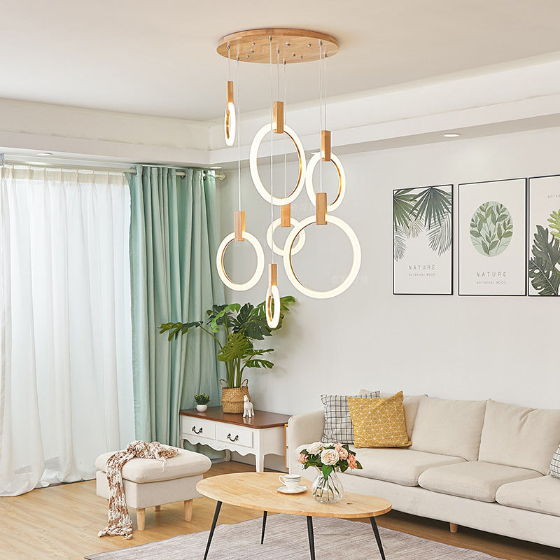Round Wooden Ring Lamp – Modern LED Pendant Light