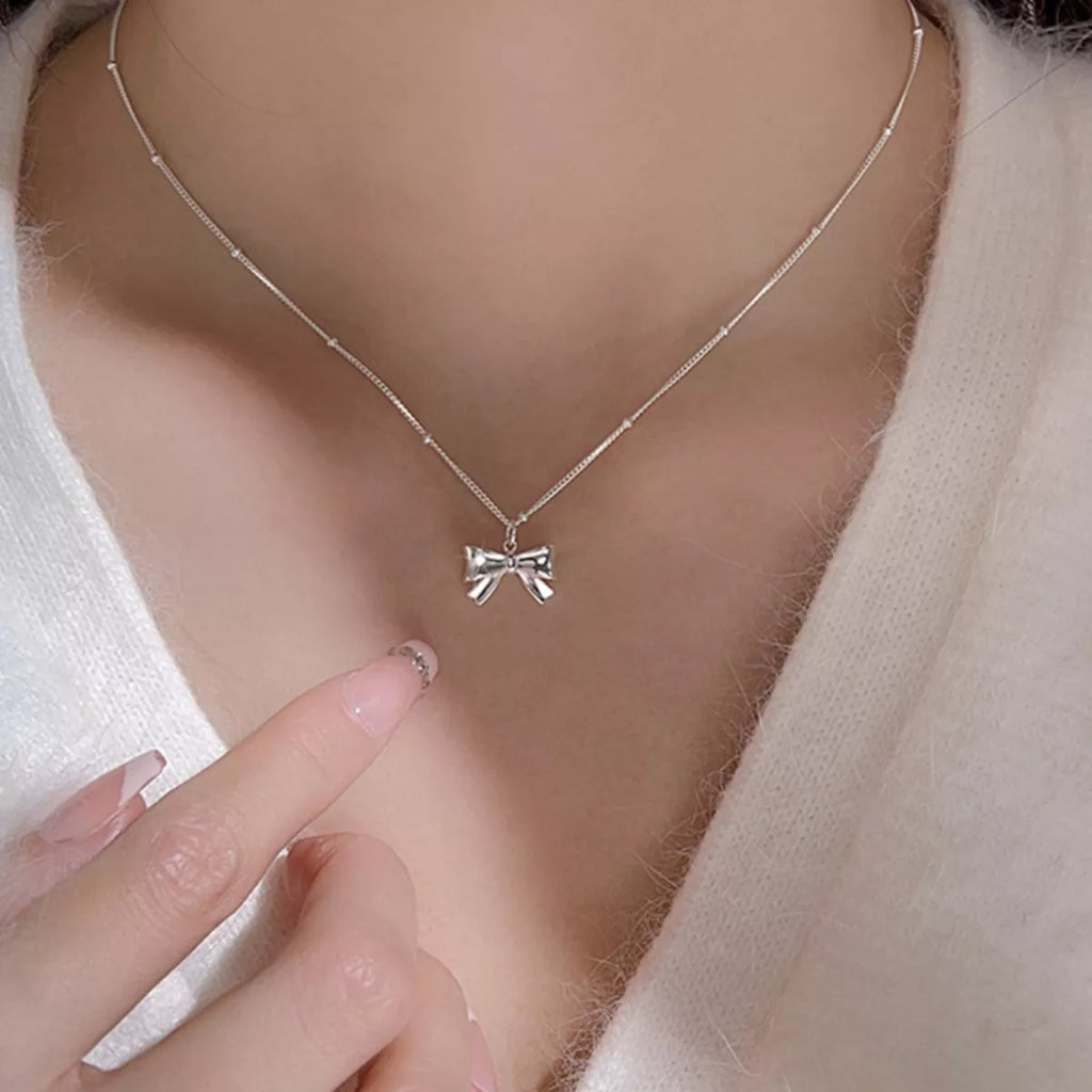 925 Sterling Silver Bow Necklace – Dainty Silver Jewelry - QandCo - trending