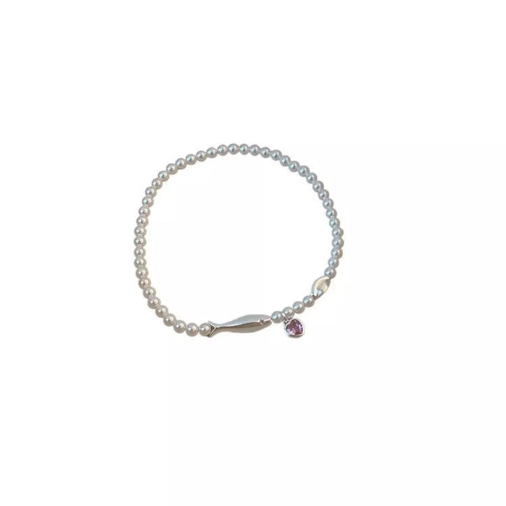 Pearl Fish Bracelet With Heart Charm – Sterling Silver Jewelry - QandCo - trending
