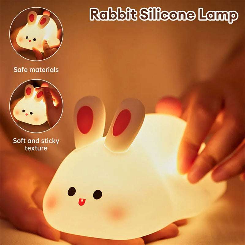 Rabbit Silicone Touch Night Light – Kids Bedside LED Lamp - QandCo - trending