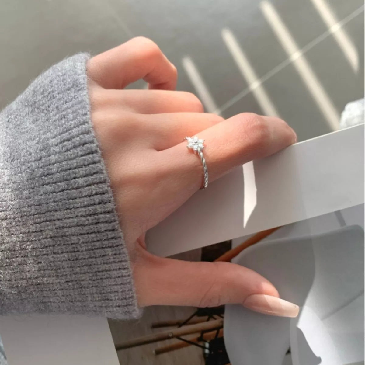 925 Sterling Silver Zircon Flower Open Ring – Elegant Jewelry - QandCo - trending