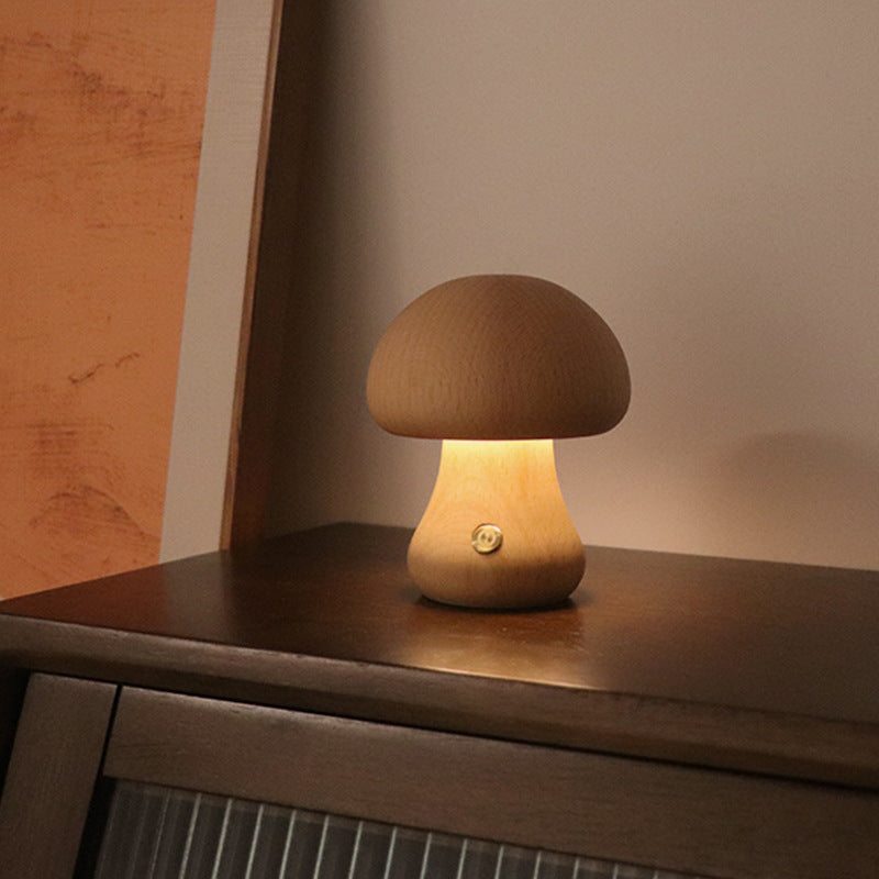 Wooden Mushroom LED Night Light – Touch Bedside Lamp C Beech 2.4W - QandCo - trending