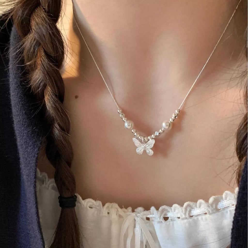 Butterfly Pearl Pendant Necklace – Sterling Silver Jewelry - QandCo - trending