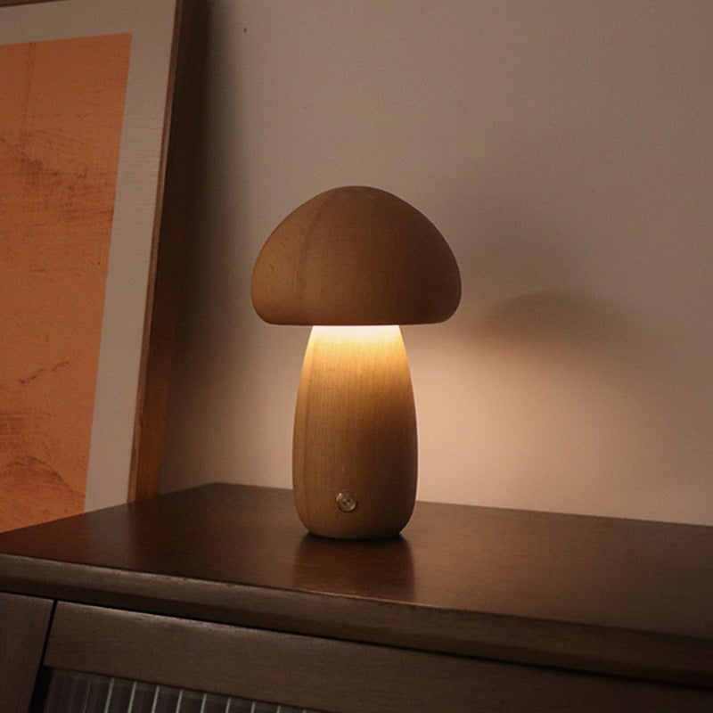 Wooden Mushroom LED Night Light – Touch Bedside Lamp B Beech 2.4W - QandCo - trending