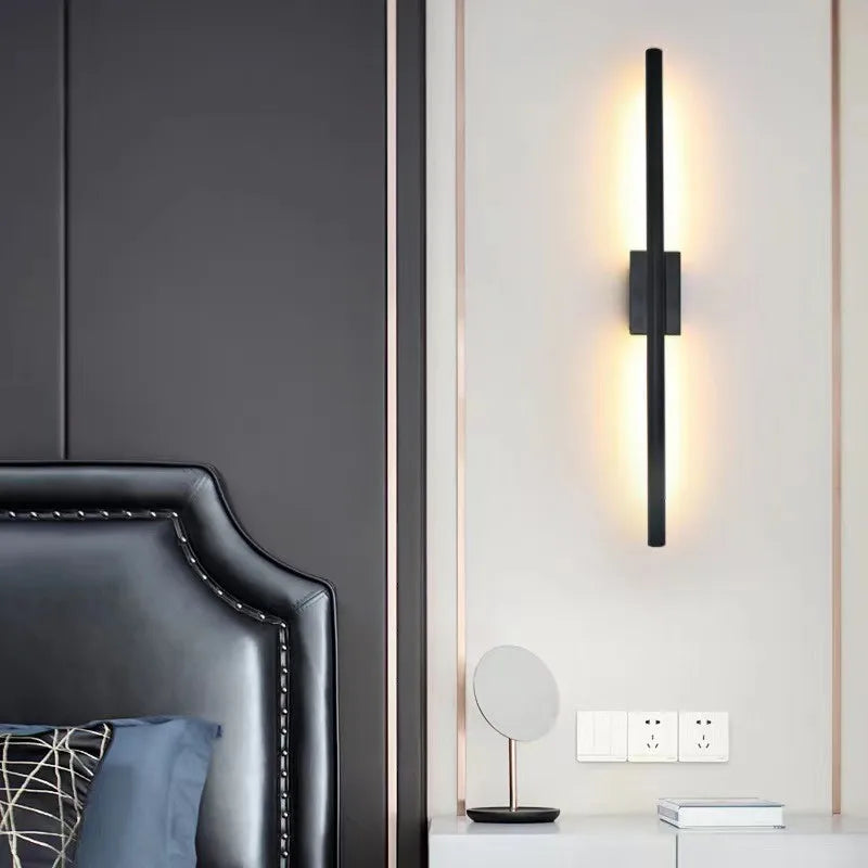 Black & Gold Linear Tube LED Wall Lamp – Modern Up/Down Wall Sconce Lighting