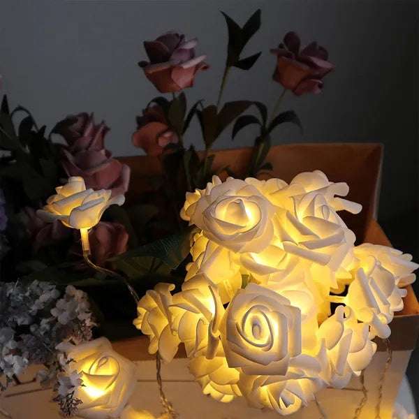 40 LED Rose Flower String Lights – Battery Operated Decor - QandCo - trending - new - affordable - light - lighting - fashion - modren