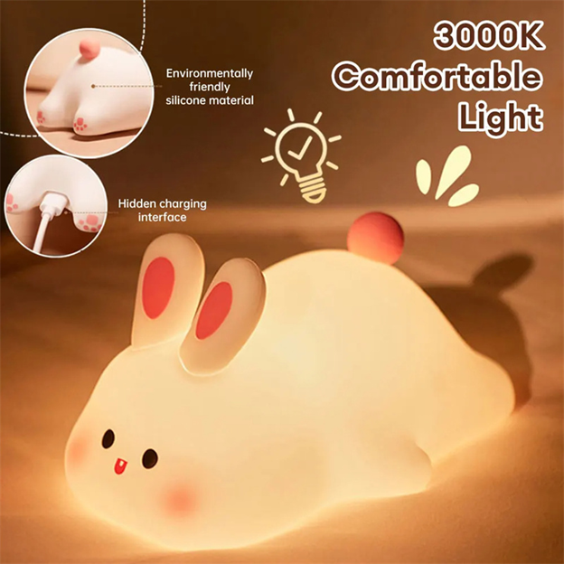 Rabbit Silicone Touch Night Light – Kids Bedside LED Lamp - QandCo - trending