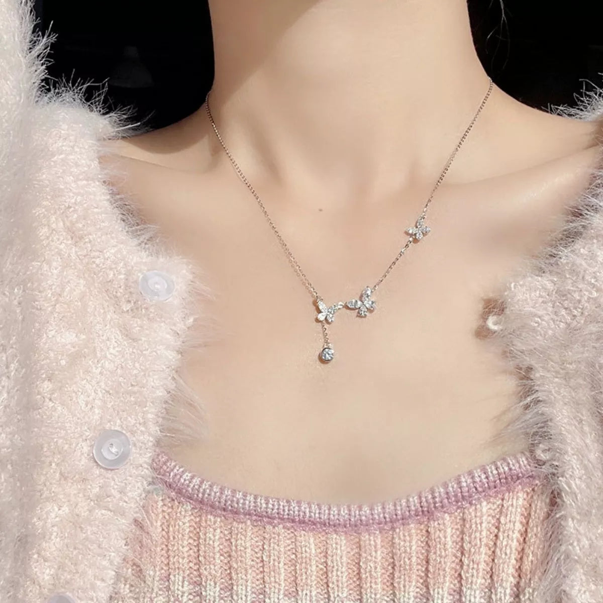925 Sterling Silver Zircon Butterfly Necklace – Elegant Jewelry - QandCo - trending