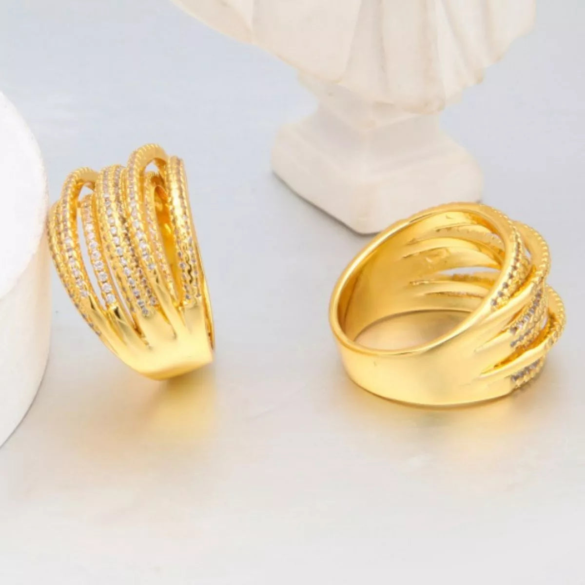 18K Gold-Plated Multi-Row Ring – Luxury Statement Jewelry - QandCo - trending
