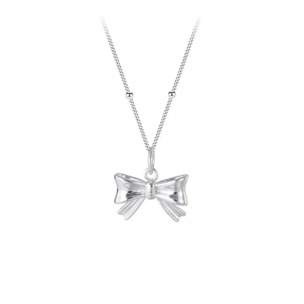 925 Sterling Silver Bow Necklace – Dainty Silver Jewelry - QandCo - trending