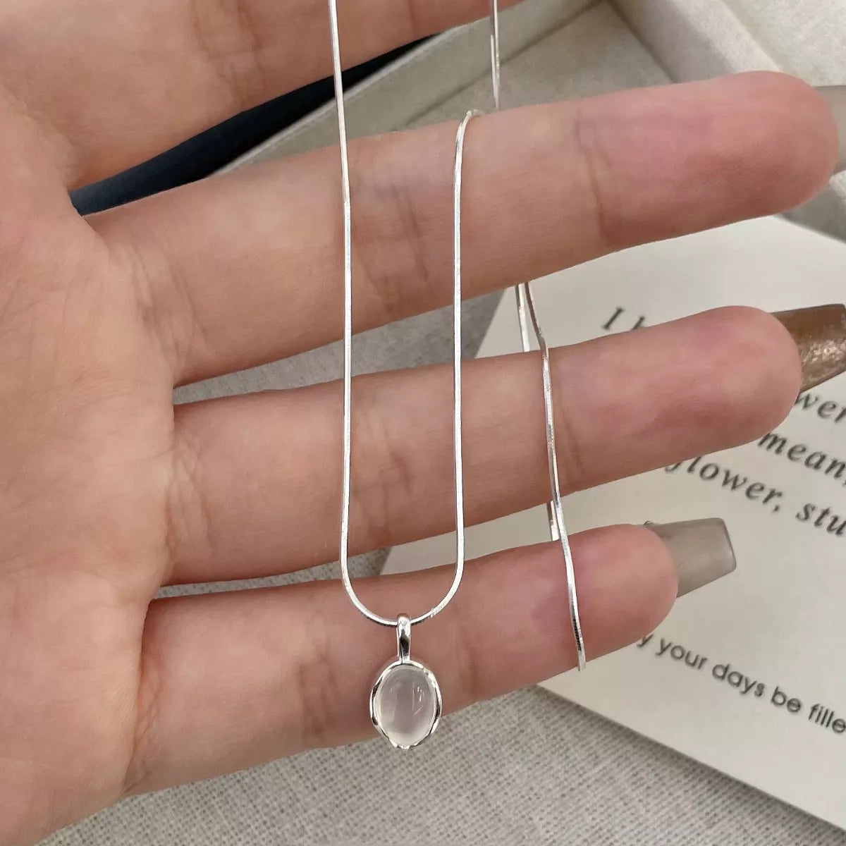 925 Sterling Silver Agate Pendant Necklace - QandCo - trending