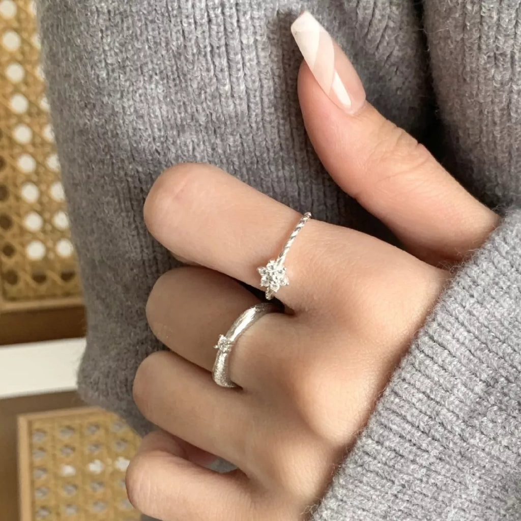 925 Sterling Silver Zircon Flower Open Ring – Elegant Jewelry - QandCo - trending