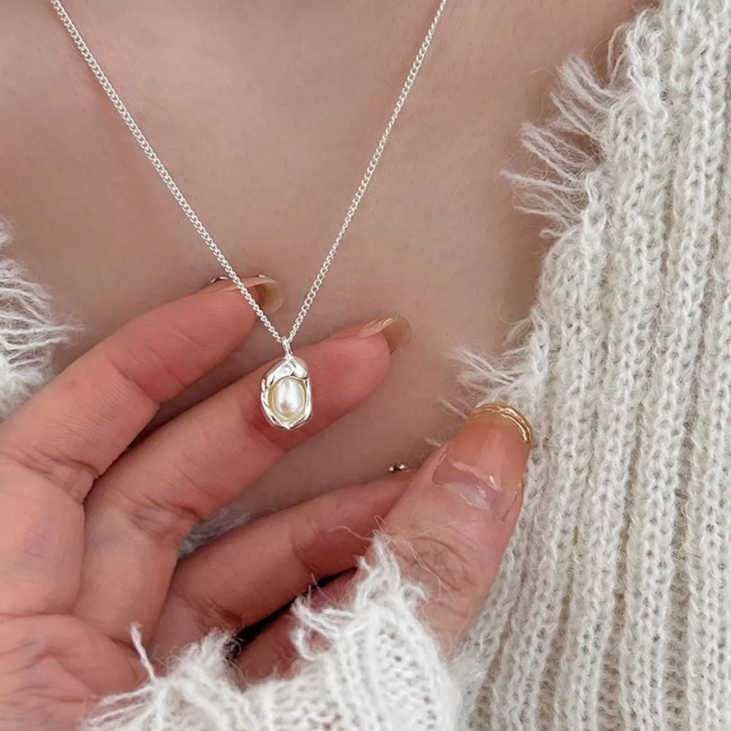 Pearl 925 Sterling Silver Necklace – Classic Jewelry Silver One Size - QandCo - trending
