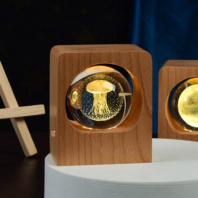 Crystal Ball LED Night Light – Laser Engraved Elk/Jellyfish Decor Jellyfish 6cm Usb Connection - QandCo - trending