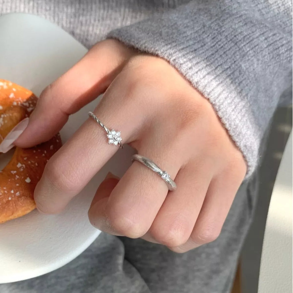 925 Sterling Silver Zircon Flower Open Ring – Elegant Jewelry - QandCo - trending