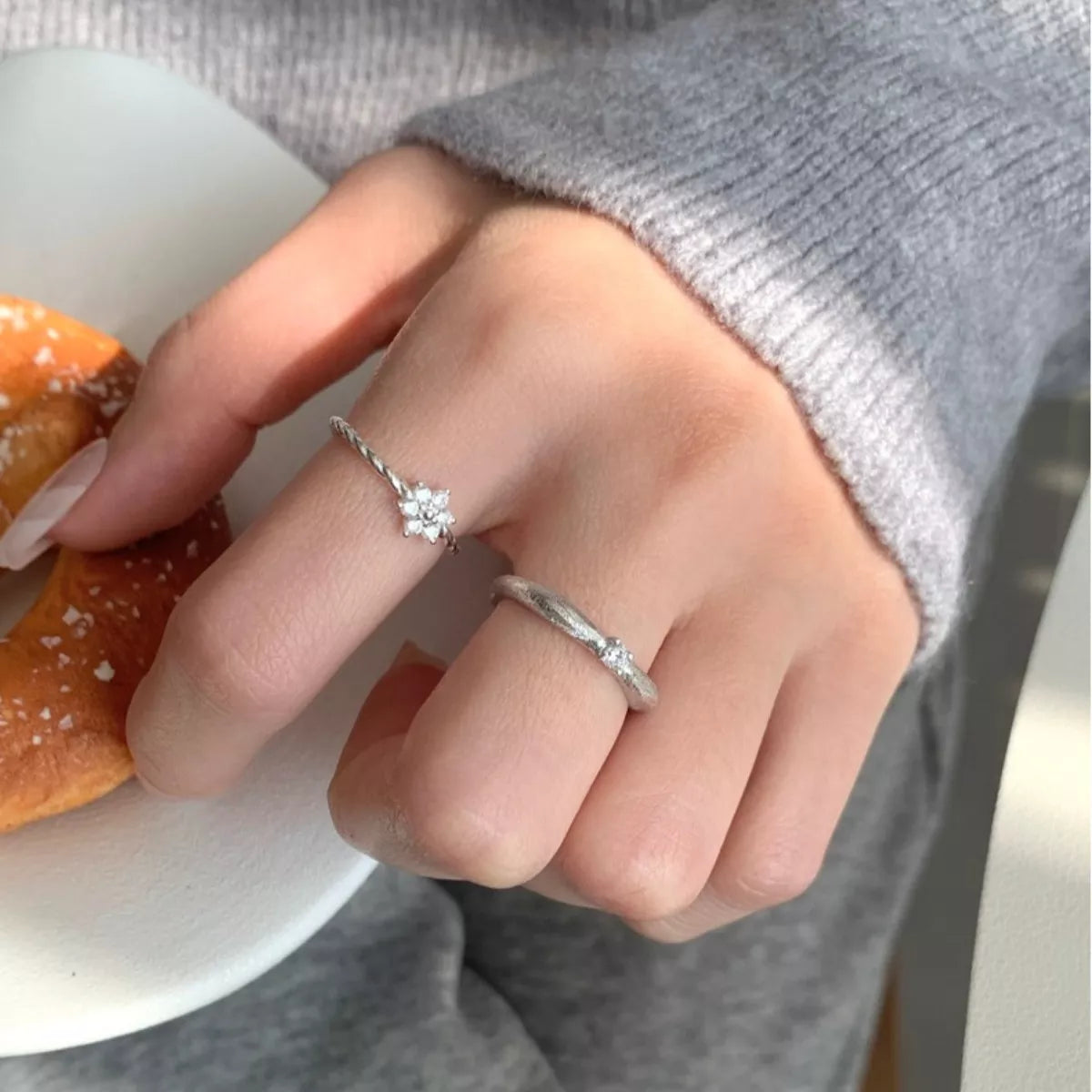 925 Sterling Silver Zircon Flower Open Ring – Elegant Jewelry - QandCo - trending