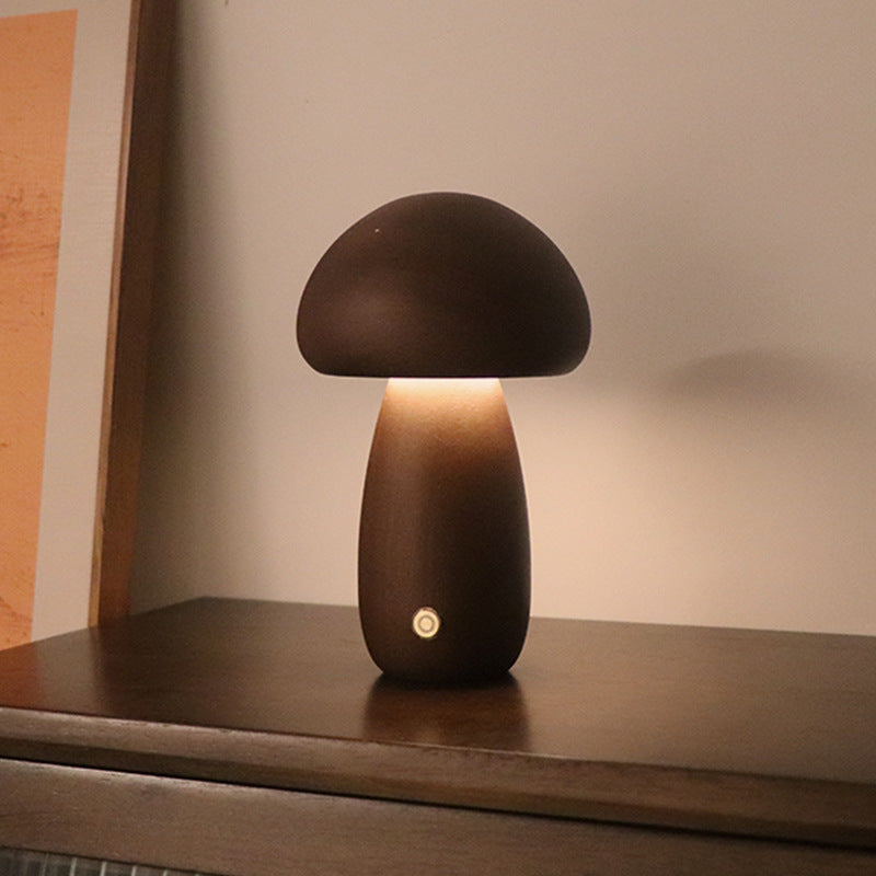 Wooden Mushroom LED Night Light – Touch Bedside Lamp B Walnut color 2.4W - QandCo - trending