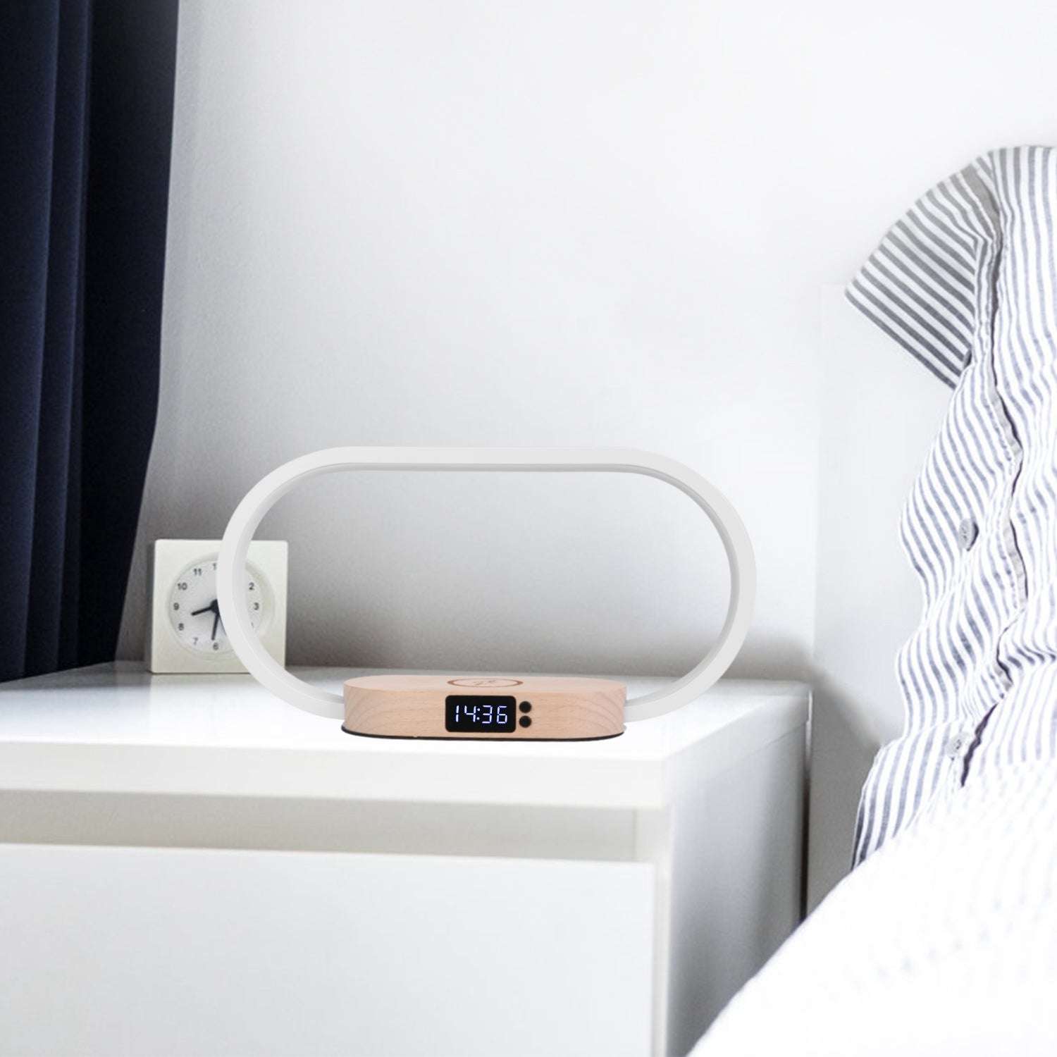 Touch Bedside Lamp with Clock & Wireless Charging – LED Desk - QandCo - trending