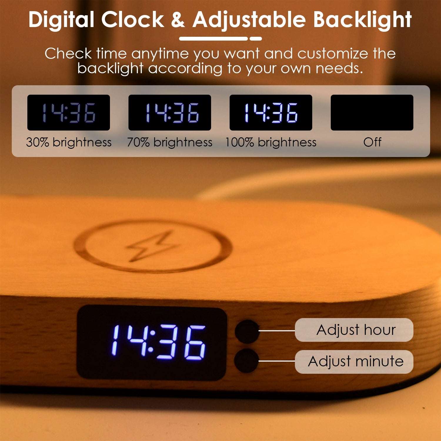 Touch Bedside Lamp with Clock & Wireless Charging – LED Desk - QandCo - trending